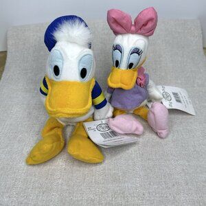 Donald Duck Daisy The Disney Store Bean Bag 8" Plush Set of 2 Stuffed Toys